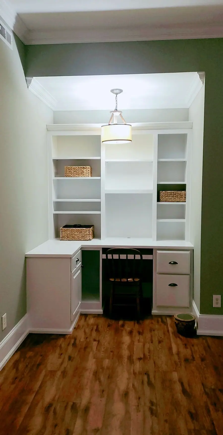 The same built-in desk and shelving painted white